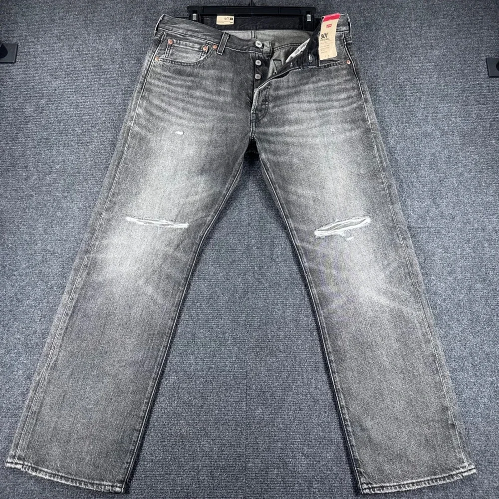 Levi's 501 Original Jeans Mens 34x29 Gray Washed Distressed Straight Leg NWT